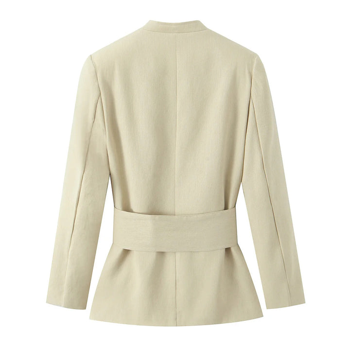 Damen nan zweiteiliges Blazer‑Set mit tailliertem Bindegürtel und hochgeschnittener weiter Bundfaltenhose Drune