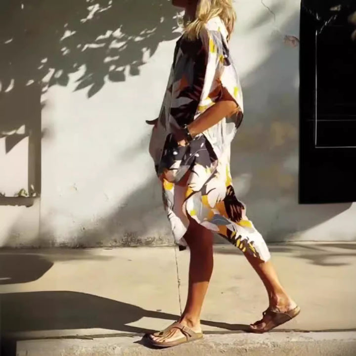 Damen nan luftig-leichtes Kaftan-Hemdkleid mit überschnittener Schulter, verdeckter Knopfleiste und seitlichen Eingrifftaschen Drune