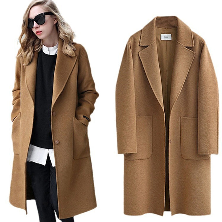Damen nan Oversize Wollmantel mit Reverskragen und aufgesetzten Taschen Drune
