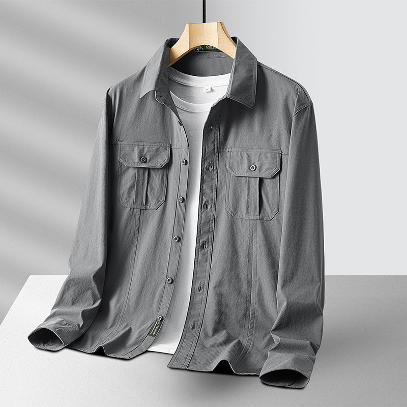 Herren Leichtes Utility-Overshirt aus Baumwollmix mit Brustklappen und entspannter Passform Drune