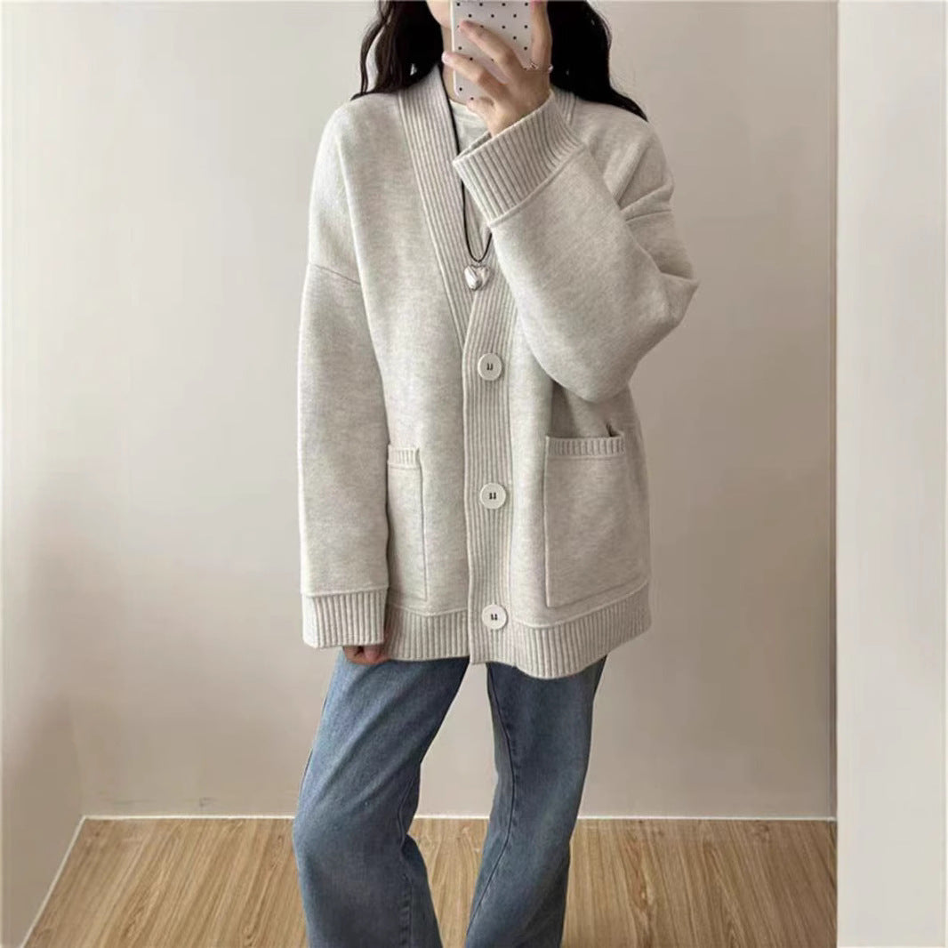 Damen lässiger Strickcardigan mit tiefen Taschen und modernen Knopfdetails Drune