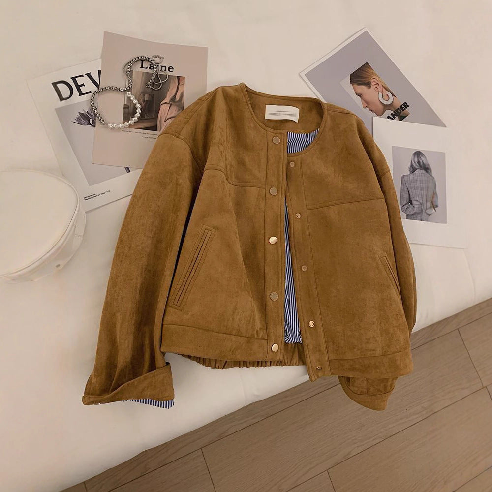 Damen Suede Jacket mit elastischem Bund Drune