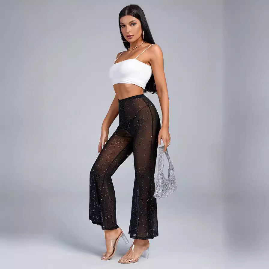 Damen Transparentes Flared-Hosenträger-Set mit Glitzer-Akzenten Drune