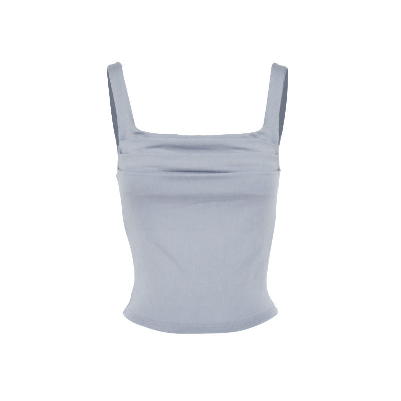 Damen modisches Crop-Top mit Quadrat-Ausschnitt und Raffung Drune