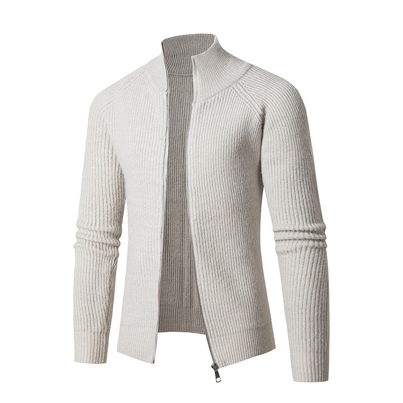 Herren nan schlanker Zip-Cardigan aus Merino-Mix mit Rippstruktur und Raglanärmeln Drune