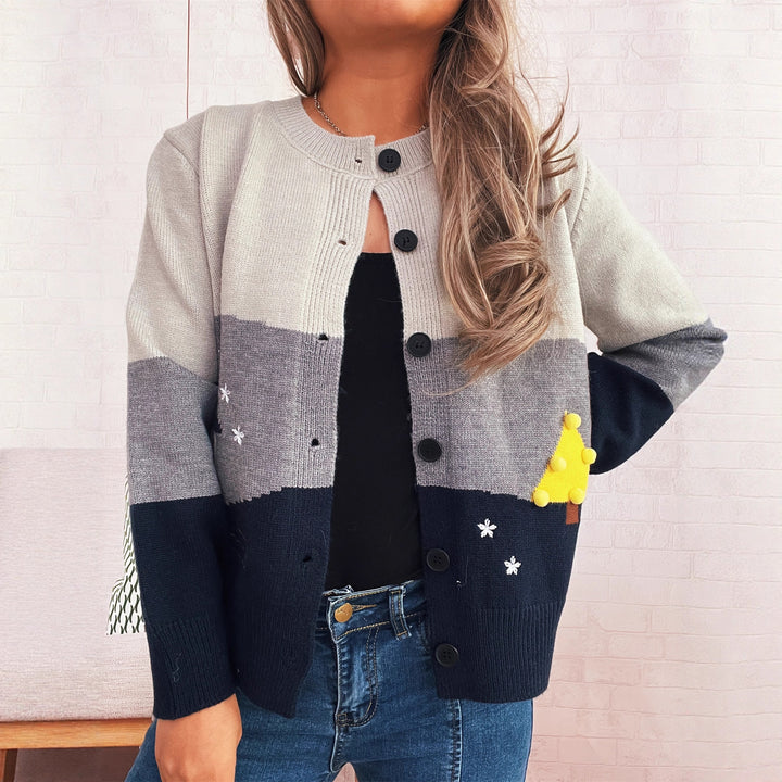 Damen verspielte Strickjacke mit kreativen Applikationen Drune