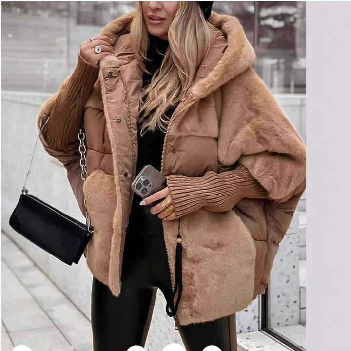 Damen Wattierter Oversize-Parka mit Kunstfellbesatz, Kapuze und Rippbündchen Drune