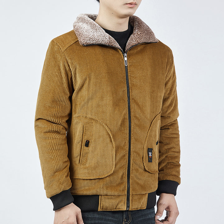 Herren Cord-Bomberblouson mit Sherpa-Kragen, Thermo-Futter und Utility-Taschen Drune