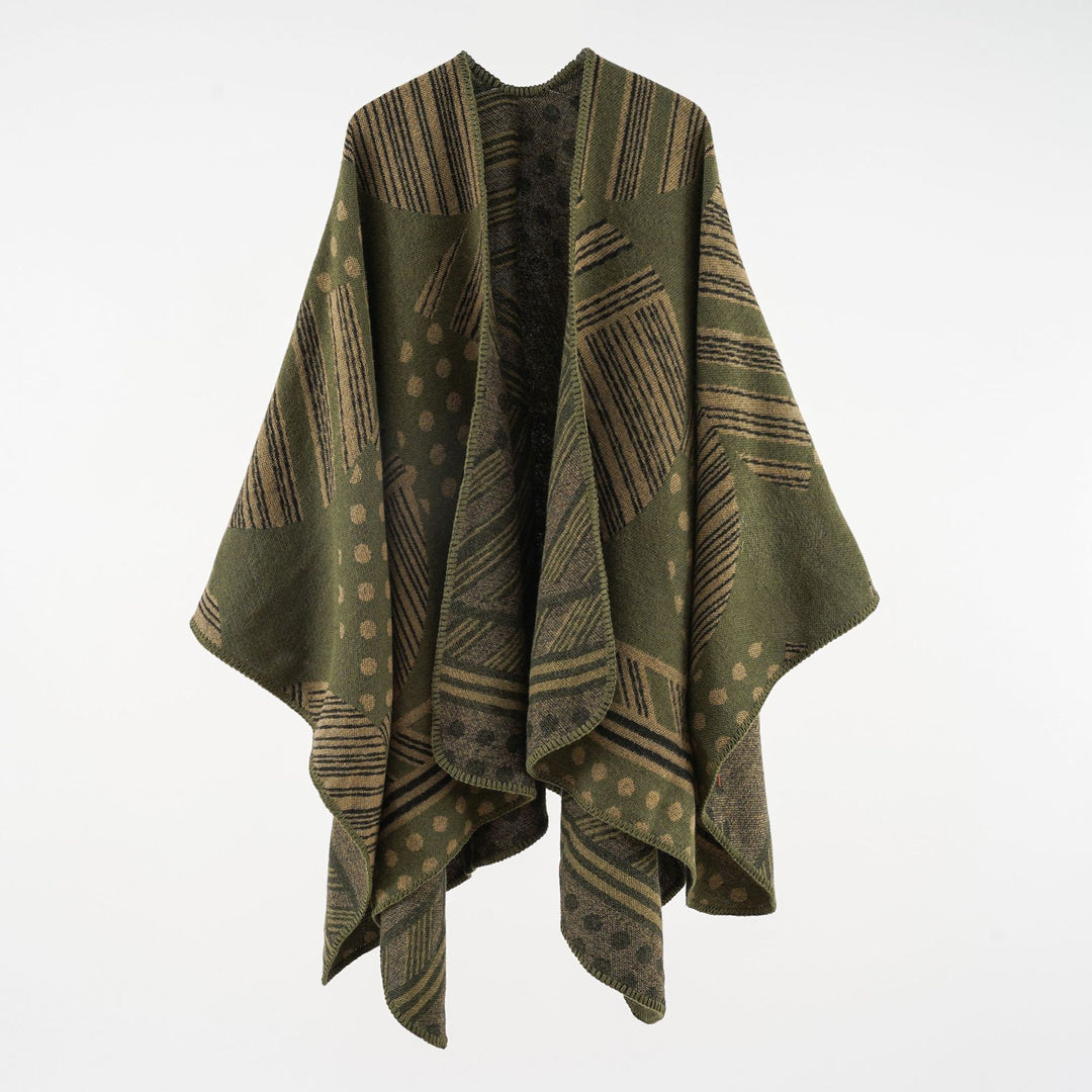 Damen Jacquard‑Ruana mit grafischem Muster und Kettelkante Drune