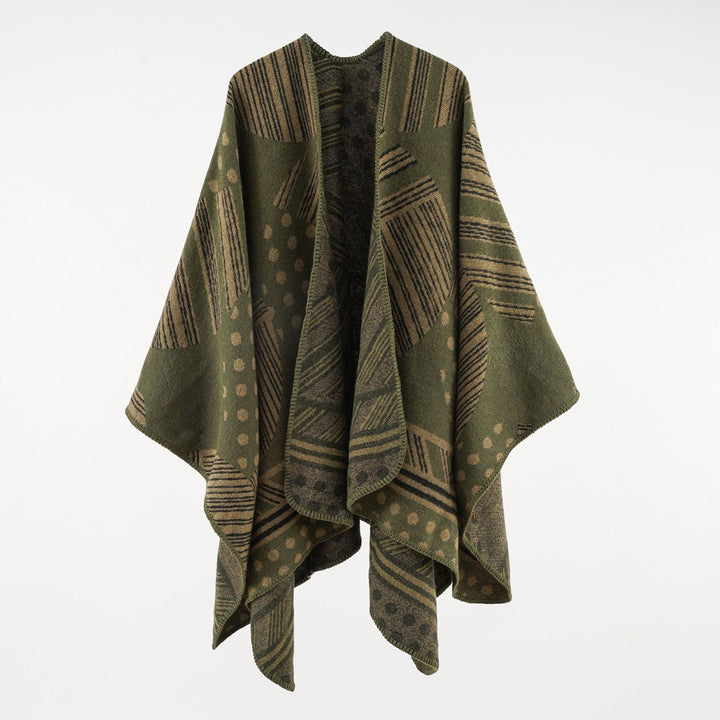 Damen Jacquard‑Ruana mit grafischem Muster und Kettelkante Drune