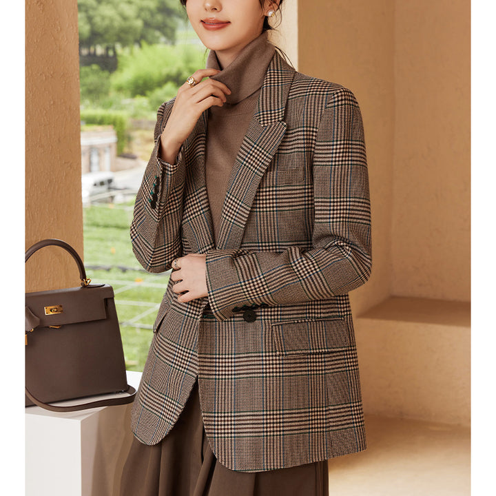 Damen Glencheck Oversize-Blazer mit strukturierter Schulter und Pattentaschen Drune