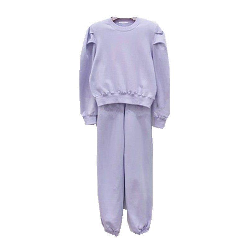 Damen gemütliches Freizeit-Set mit elastischer Taille und Kapuzenpullover Drune
