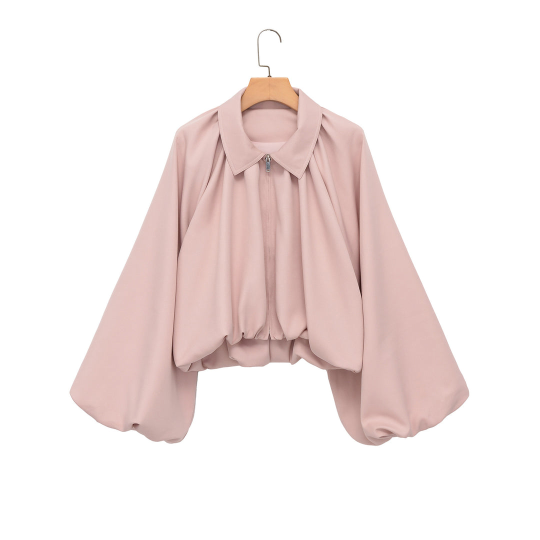 Damen Voluminöse Cropped Cape‑Jacke mit Ballonärmeln und Reißverschluss Drune