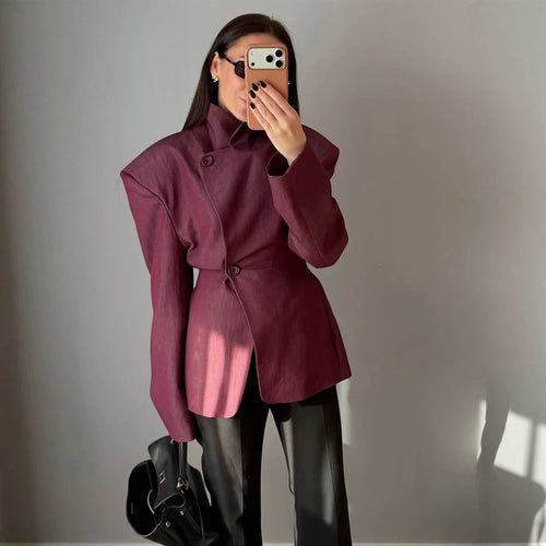 Damen Asymmetrischer taillierter Blazer mit markanten Schulterpolstern Drune