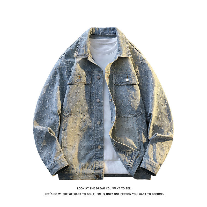 Herren Oversize-Jeansjacke mit gestepptem Allover‑Muster und Brusttaschen Drune