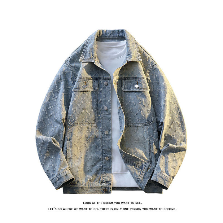 Herren Oversize-Jeansjacke mit gestepptem Allover‑Muster und Brusttaschen Drune