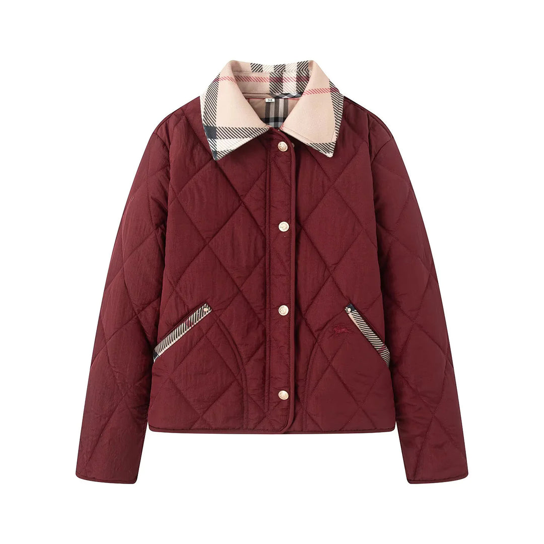 Damen nan gesteppte Kurzjacke mit Karokragen und paspelierten Eingrifftaschen Drune