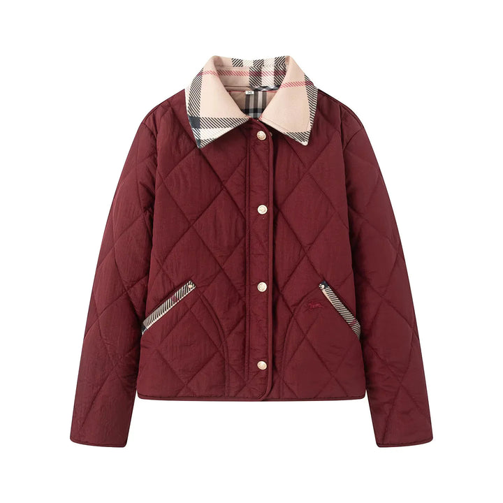 Damen nan gesteppte Kurzjacke mit Karokragen und paspelierten Eingrifftaschen Drune