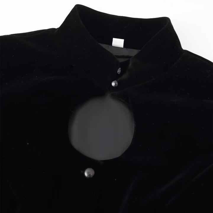 Damen nan taillierte Samtjacke mit Stehkragen Cut-Out und asymmetrischem Schößchen Drune
