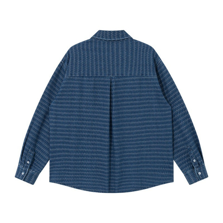 Unisex Strukturierte Baumwoll-Overshirtjacke mit Zickzack-Jacquard und aufgesetzten Brusttaschen Drune