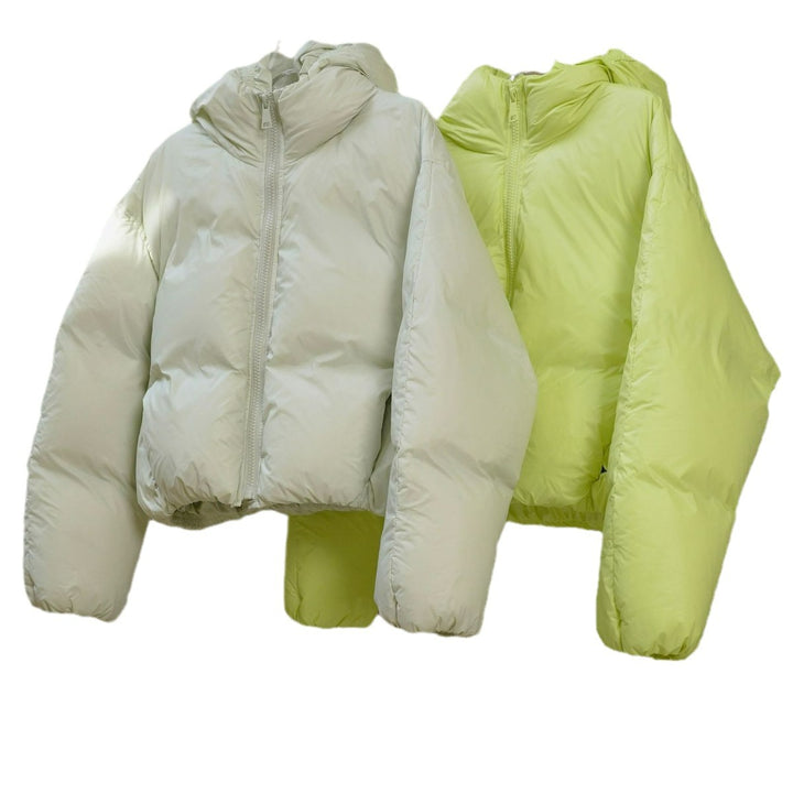 Damen Kurz geschnittene Kapuzen-Pufferjacke mit Boxy-Silhouette und elastischen Bündchen Drune