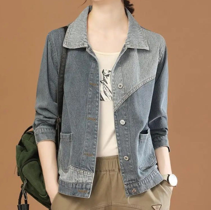 Damen Lässige Jeansjacke mit strukturiertem Kragen Drune