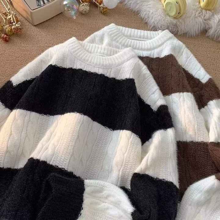 Damen Lässiger Strickpullover mit Zopfmuster Drune