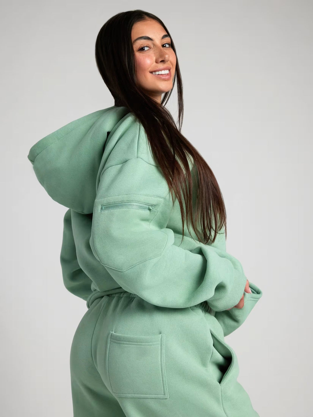 Damen nan Kapuzensweatshirt mit integrierter Schlafblende und weichem Fleece-Innenfutter Drune