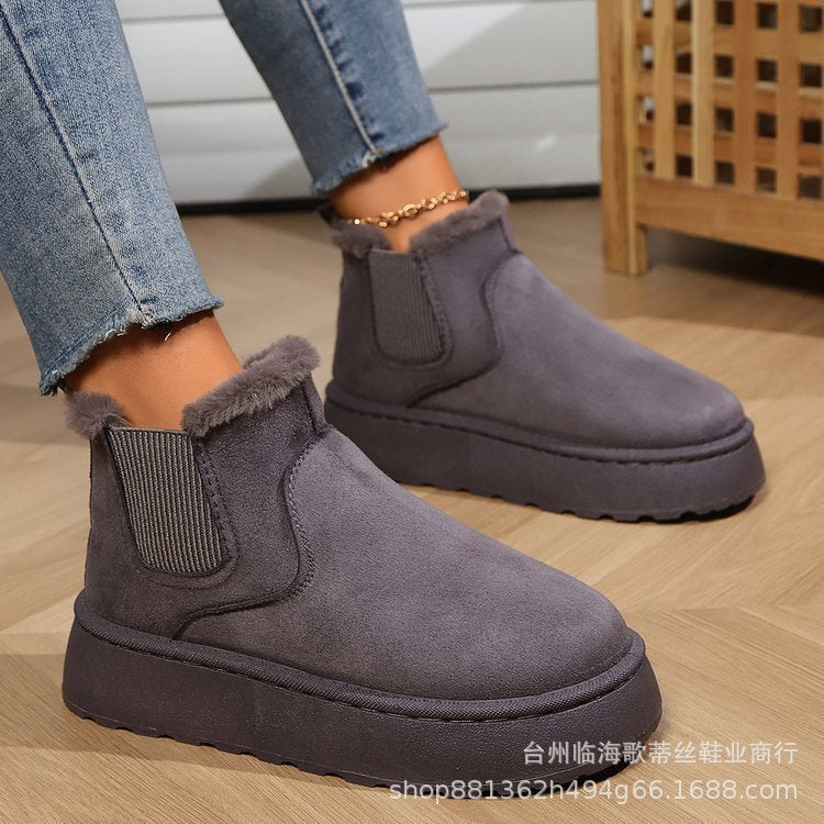 Damen gefütterte Chelsea-Stiefelette mit Keilplattform, Faux-Suede & Teddyfutter Drune