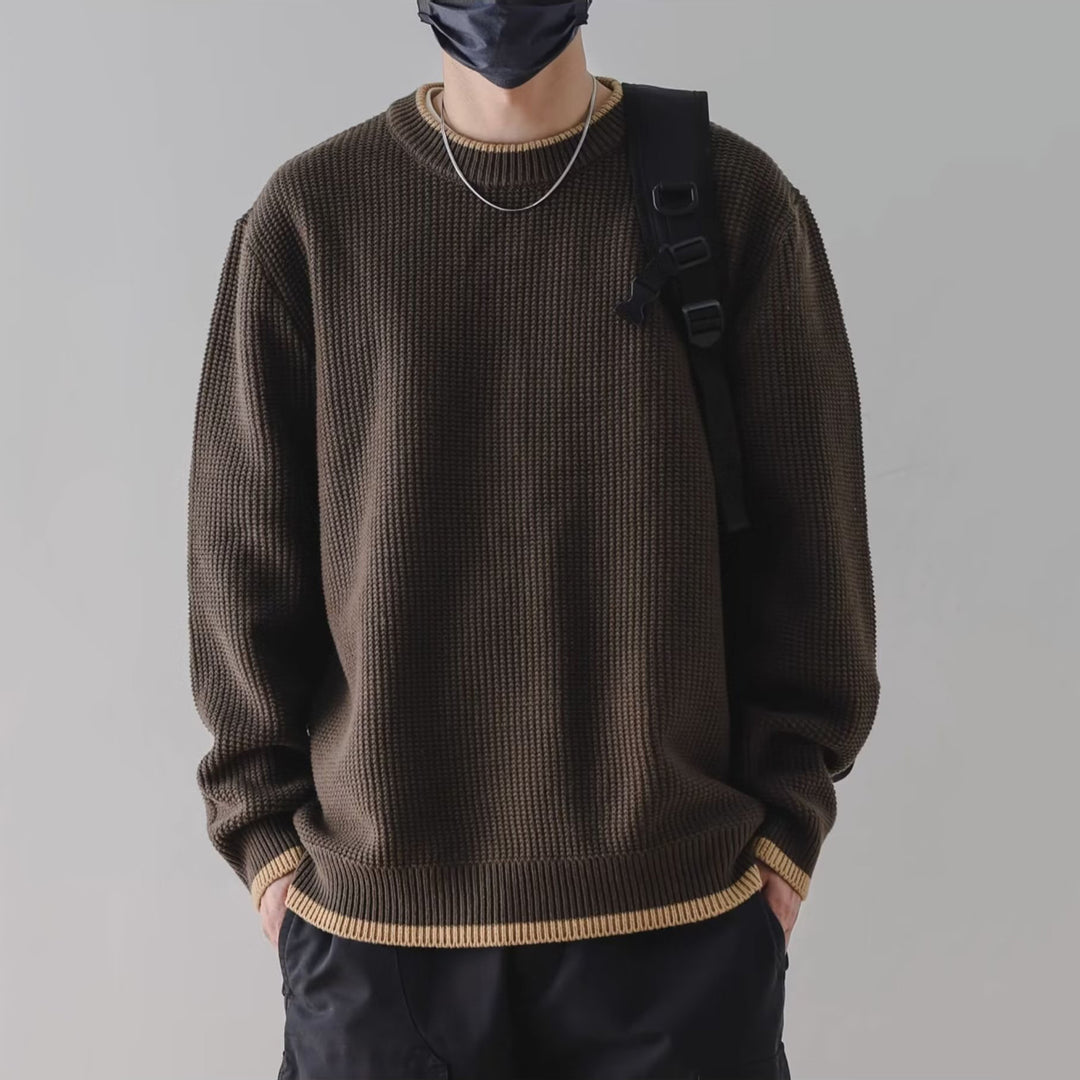 Herren Modischer Rippstrickpullover mit Rundhalsausschnitt Drune