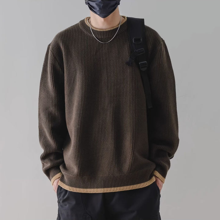 Herren Modischer Rippstrickpullover mit Rundhalsausschnitt Drune