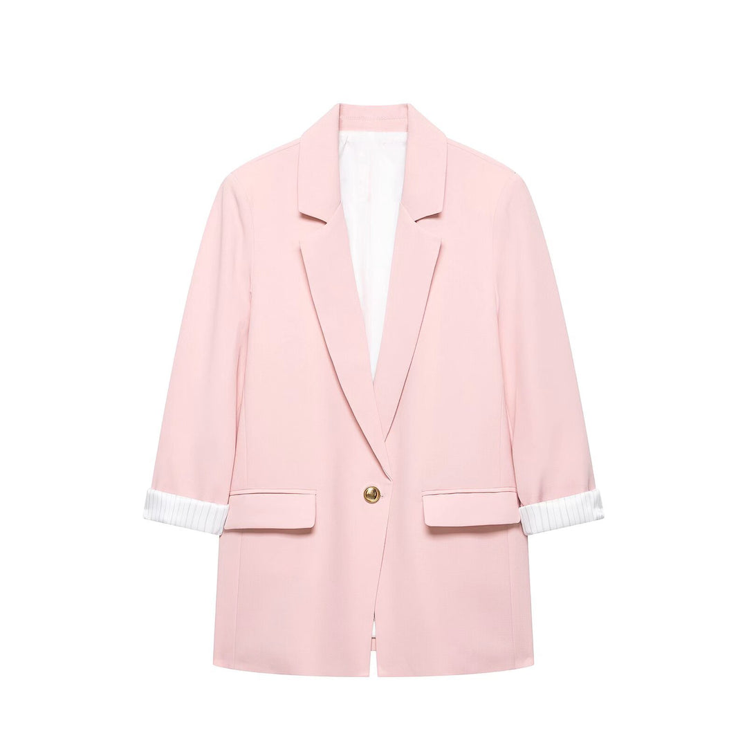 Damen taillierter Longblazer mit Umschlagärmeln und dekorativem Knopf Drune