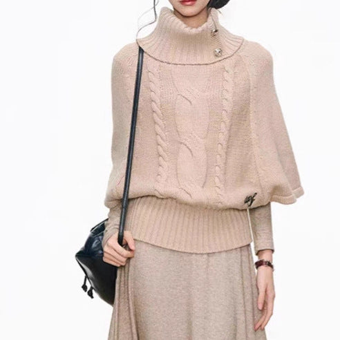 Damen Strickkleid mit voluminösen Ärmeln und elegantem Rollkragen Drune