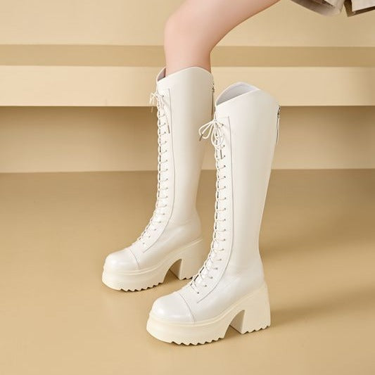 Drune | Hohe Stiefel Damenstiefel mit Schnürung und Robuster Ferse