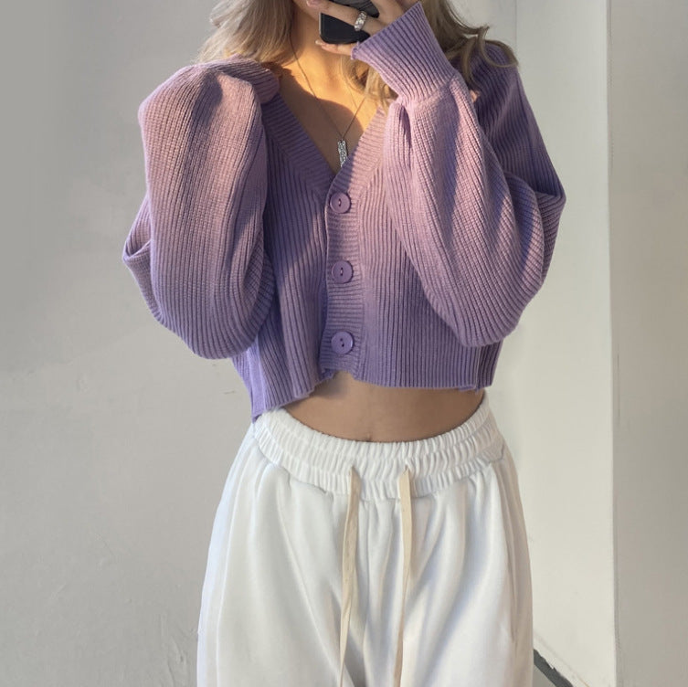 Damen Cropped Rippstrickcardigan Pullover Drune