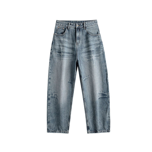 Damen Relaxed Straight taillenhohe Denim-Jeans mit Used‑Effekt und weitem Bein Drune