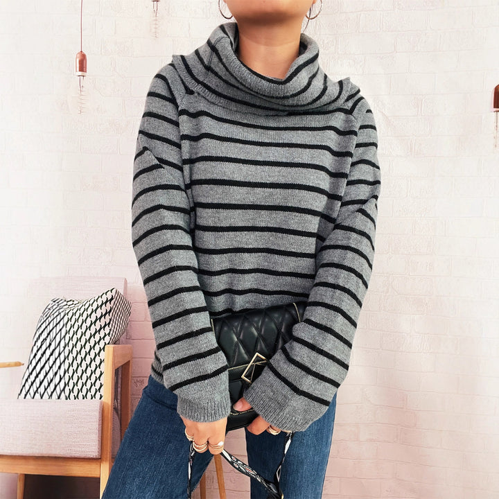 Damen Strickpullover mit hochschließendem Kragen und seitlichen Knopfdetails Drune
