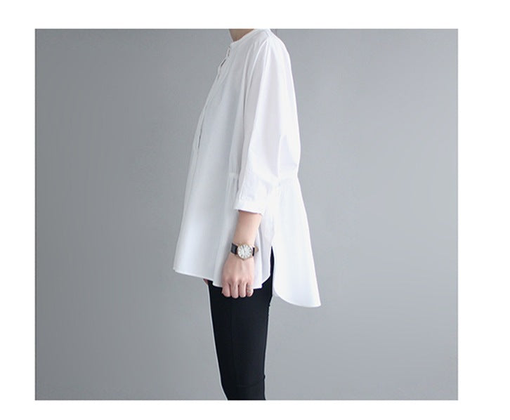 Damen Oversized-Bluse mit Stehkragen, ballonförmiger Silhouette und 3/4-Ärmeln Drune