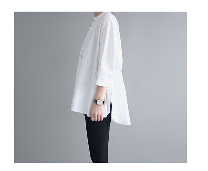 Damen Oversized-Bluse mit Stehkragen, ballonförmiger Silhouette und 3/4-Ärmeln Drune