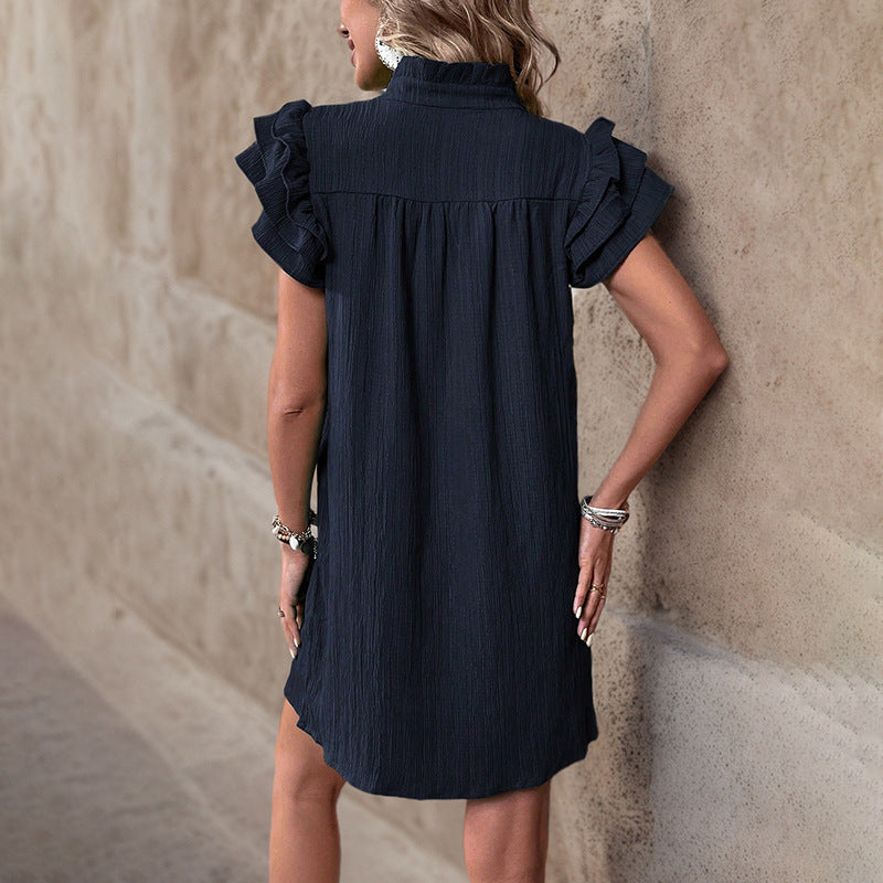 Damen Sommerliches Tunika-Kleid mit Rüschenärmeln und lockerer Passform Drune
