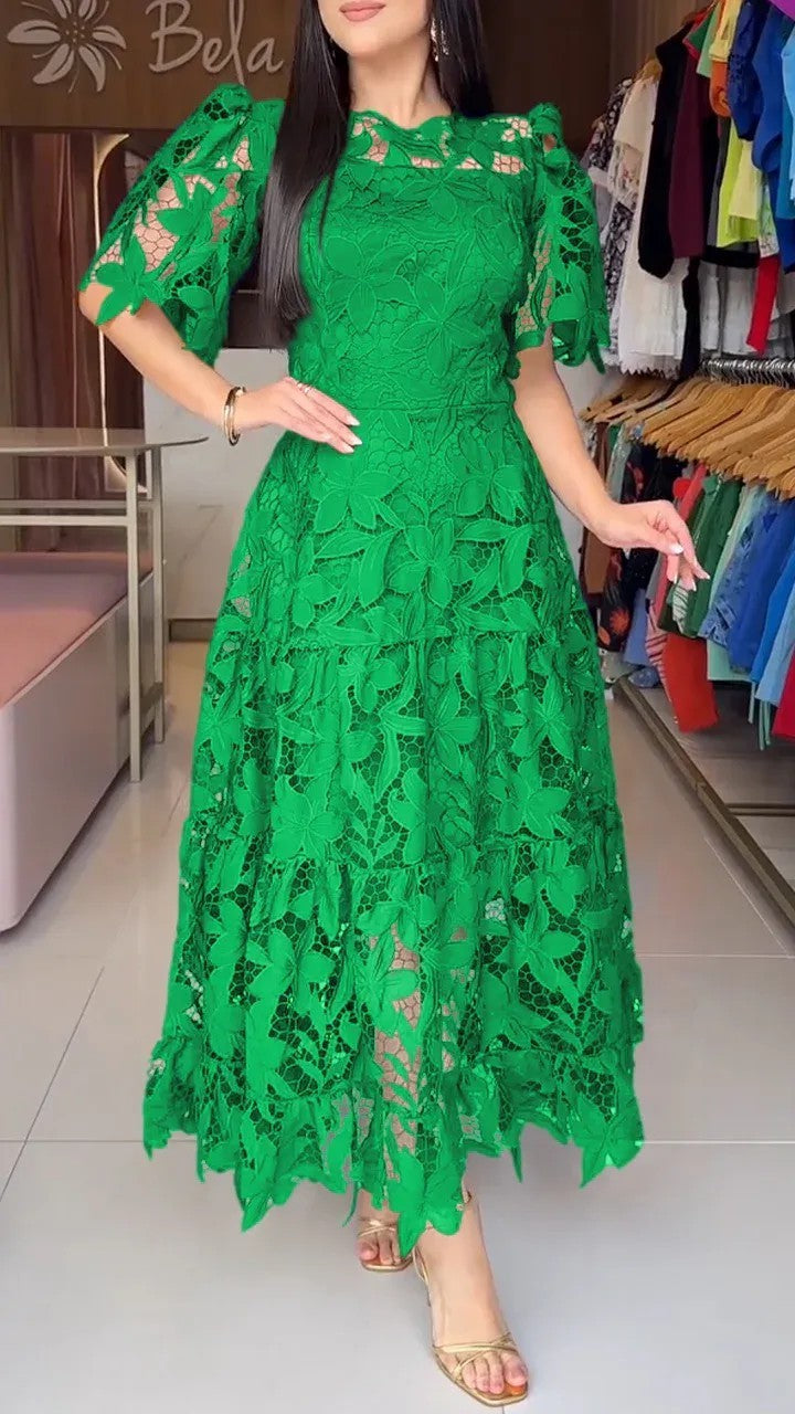 Damen nan Maxikleid aus floraler Guipure-Spitze mit taillierter Passform und Stufensaum Drune