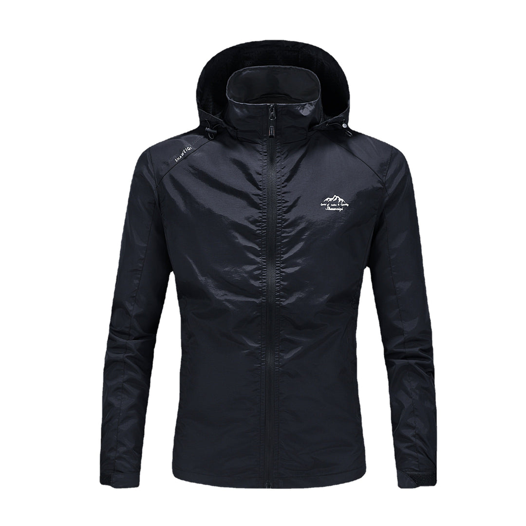 Herren Ultraleichte packbare Outdoorjacke mit hohem Kragen, Kapuze und atmungsaktivem Meshfutter Drune