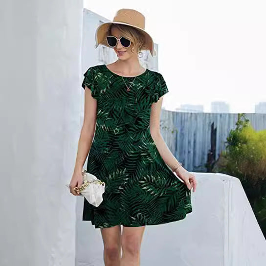 Damen Sommerliches Blumenkleid mit Rüschendetails und schwingendem Rock Drune