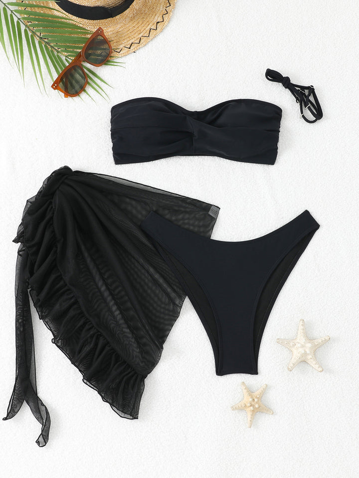 Damen Bandeau Bikini mit luftiger Wickelrüsche Drune