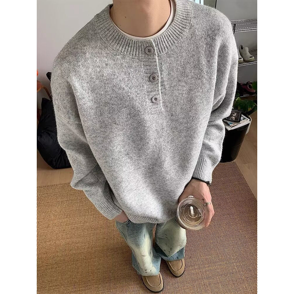 Herren Bequemer Grobstrickpullover mit Knopfleiste Drune