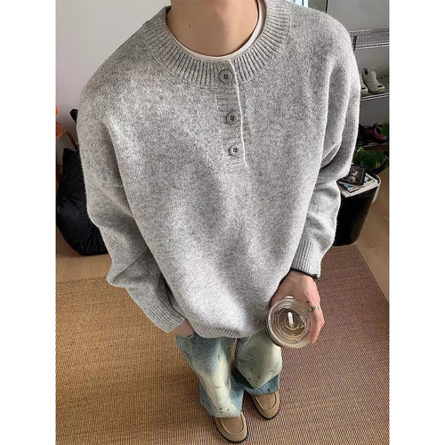 Herren Bequemer Grobstrickpullover mit Knopfleiste Drune