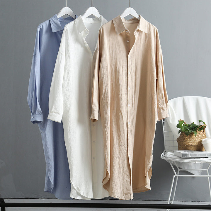 Damen Langarm-Hemdkleid mit klassischen Knopfdetails und überschnittenen Ärmeln Drune