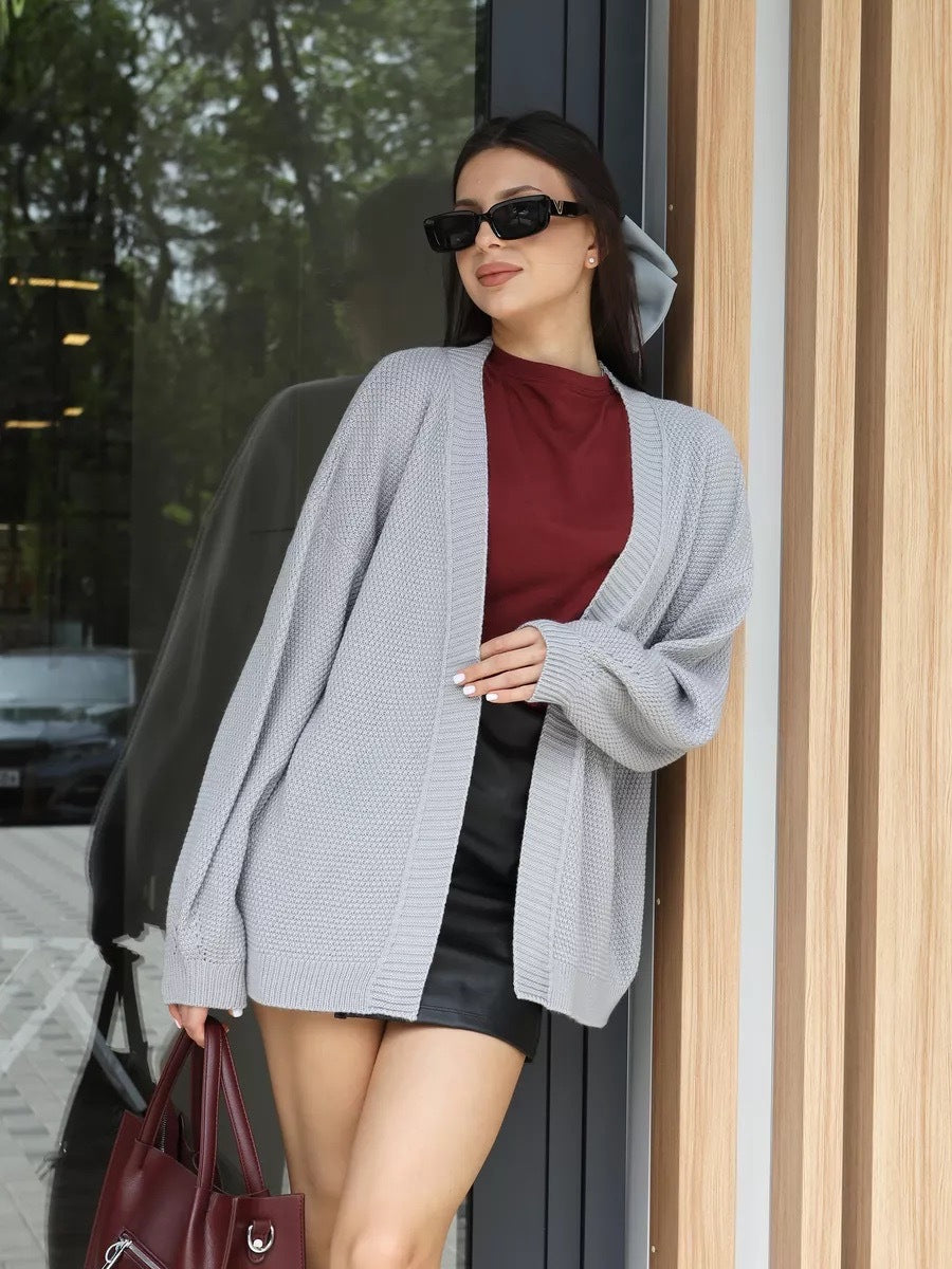 Damen Oversized Strickjacke mit strukturiertem Muster und weiten Ärmeln Drune