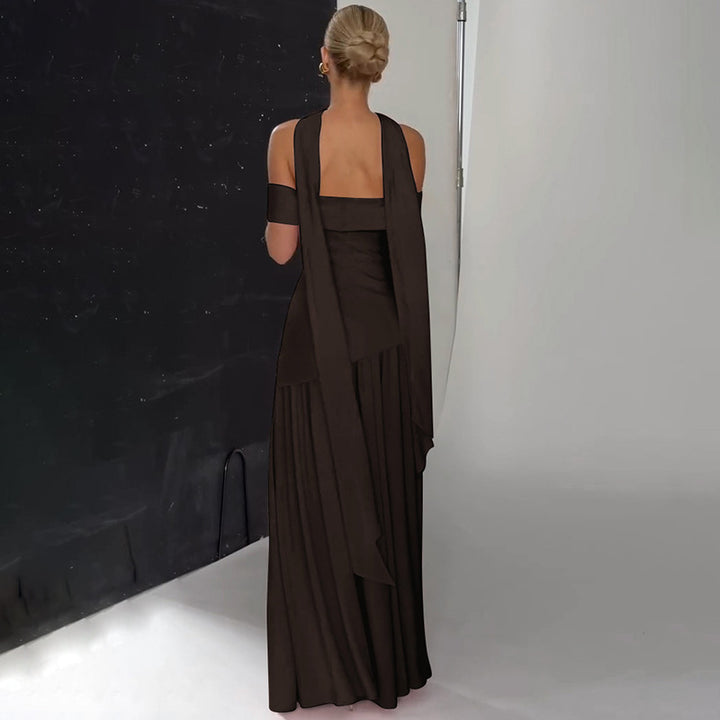 Damen Maxikleid mit schulterfreiem Design und seitlichem Schlitz Drune