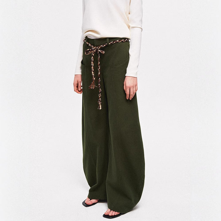 Damen Weite Chino-Hose mit elegantem Design und geflochtenem Gürtel Drune